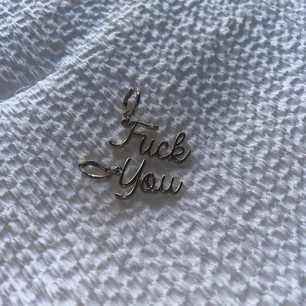 Frasier Sterling F You Gold Plated Huggies earrings